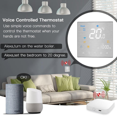 Zigbee Smart Thermostat for Water/Gas Boiler & Electric Floor Heating - Programmable Temperature Controller with Brushed Metal Panel, Works with Alexa, Google Home & SmartThings, Energy Saving