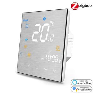 Zigbee Smart Thermostat for Water/Gas Boiler & Electric Floor Heating - Programmable Temperature Controller with Brushed Metal Panel, Works with Alexa, Google Home & SmartThings, Energy Saving