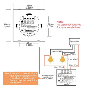 ZigBee Smart Light Switch 1/2/3 Gang - Push Button Multi-Control, Neutral Wire Optional, Works with Alexa & Google Home, Requires Hub (EU Version)