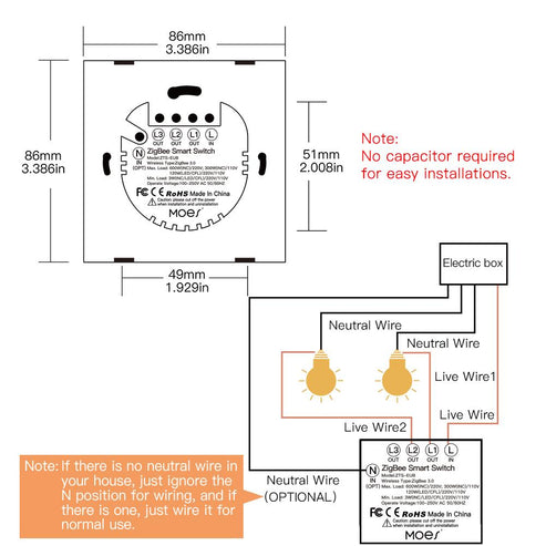 ZigBee Smart Light Switch 1/2/3 Gang - Push Button Multi-Control, Neutral Wire Optional, Works with Alexa & Google Home, Requires Hub (EU Version)