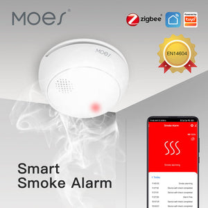 ZigBee Smart Smoke Detector - Wireless Fire Alarm with 85dB Siren, Works with Alexa, Google Home, SmartThings, Battery-Powered, CE Certified for Home & Kitchen Safety