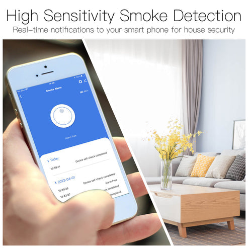 ZigBee Smart Smoke Detector - Wireless Fire Alarm with 85dB Sound & App Alerts, Works with Alexa, Google Home, SmartThings, Tuya, Battery-Powered, CE Certified, for Home & Kitchen Safety