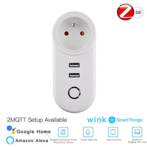 ZigBee 3.0 Smart Plug with Dual USB Ports | Wireless Socket with 2MQTT Setup | Works with Alexa/Google Home/SmartThings | Hub Required | Energy Monitoring | 15A/3680W | White