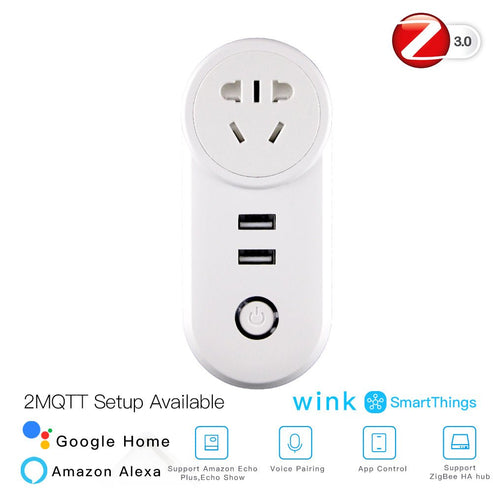 ZigBee 3.0 Smart Plug with Dual USB Ports | Wireless Socket with 2MQTT Setup | Works with Alexa/Google Home/SmartThings | Hub Required | Energy Monitoring | 15A/3680W | White