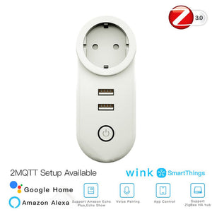 ZigBee 3.0 Smart Plug with Dual USB Ports | Wireless Socket with 2MQTT Setup | Works with Alexa/Google Home/SmartThings | Hub Required | Energy Monitoring | 15A/3680W | White
