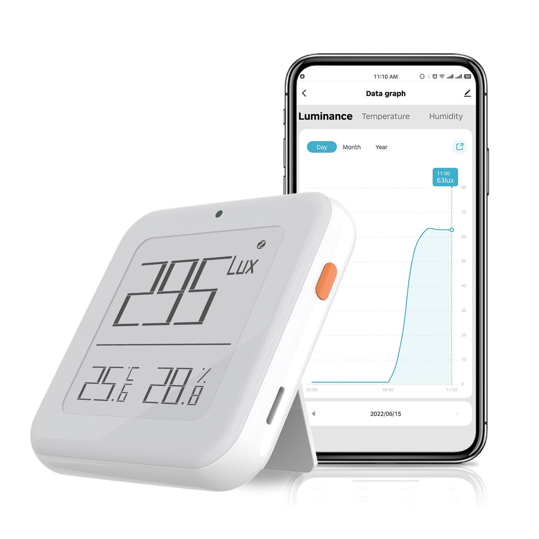 Bluetooth Smart Thermometer - Real-Time Temperature & Humidity Sensor with Light Sensitivity, Wireless Brightness Detection, Works with iOS/Android, Home/Office Use