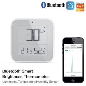 Bluetooth Smart Thermometer - Real-Time Temperature & Humidity Sensor with Light Sensitivity, Wireless Brightness Detection, Works with iOS/Android, Home/Office Use